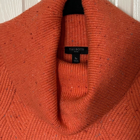 Talbots Diamond Tweed Cowl Neck Sweater Women’s S Petite Orange Pullover Cabin - Picture 5 of 9